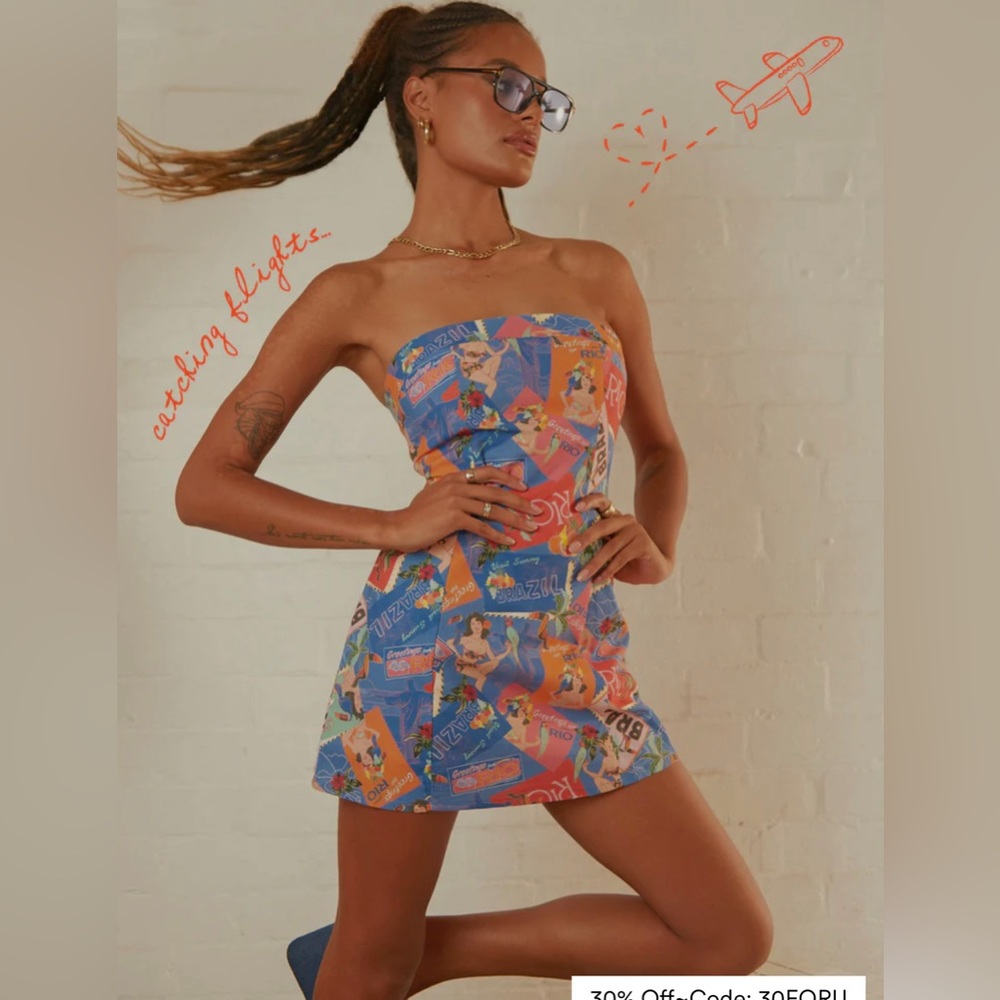 Peppermayo Exclusive - Catching Flights Bustier Dress - Postcard Travels Size 6